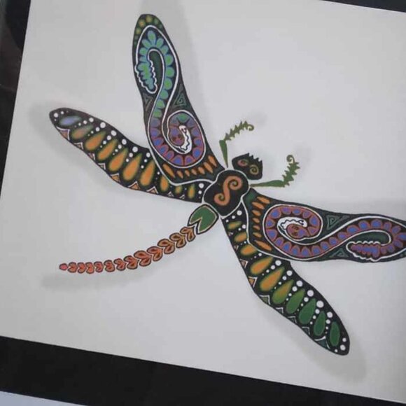 Three Dragonflies Art prints with Subliminal Wing Designs framed in a White Wood - Picture 8 of 12